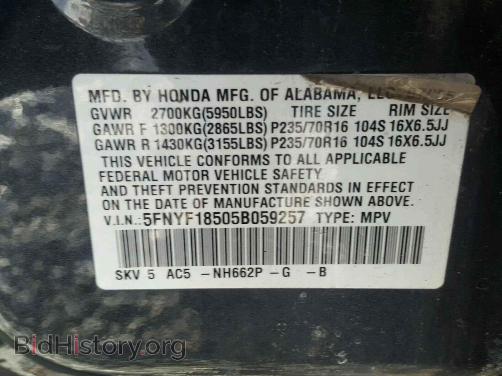 2005 HONDA PILOT - VIN: 5FNYF18505B059257 - Фото 10