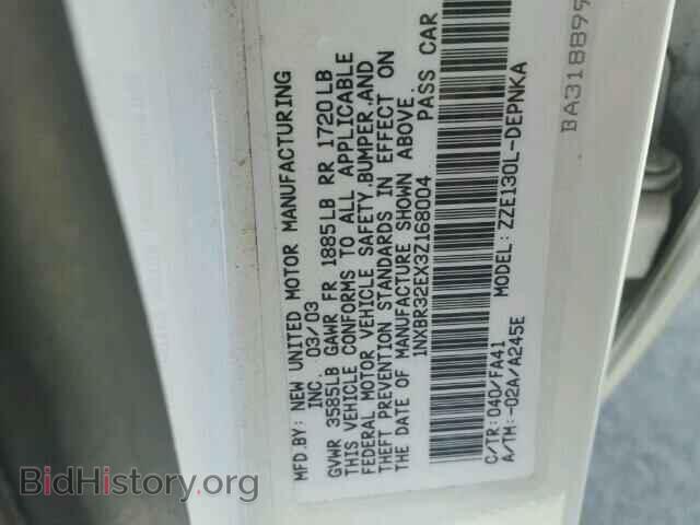 2003 TOYOTA COROLLA - VIN: 1NXBR32EX3Z168004 - Фото 10