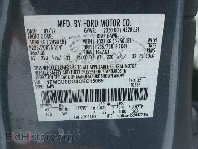 2012 FORD ESCAPE - VIN: 1FMCU0DG4CKC15085 - Фото 10