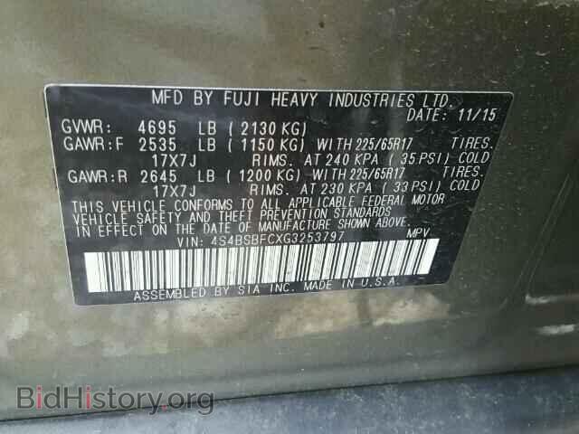 2016 SUBARU OUTBACK - VIN: 4S4BSBFCXG3253797 - Фото 10