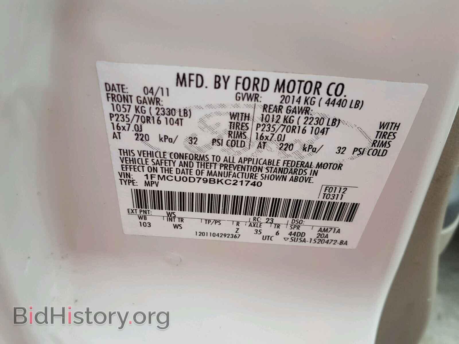 2011 FORD ESCAPE - VIN: 1FMCU0D79BKC21740 - Photo 10