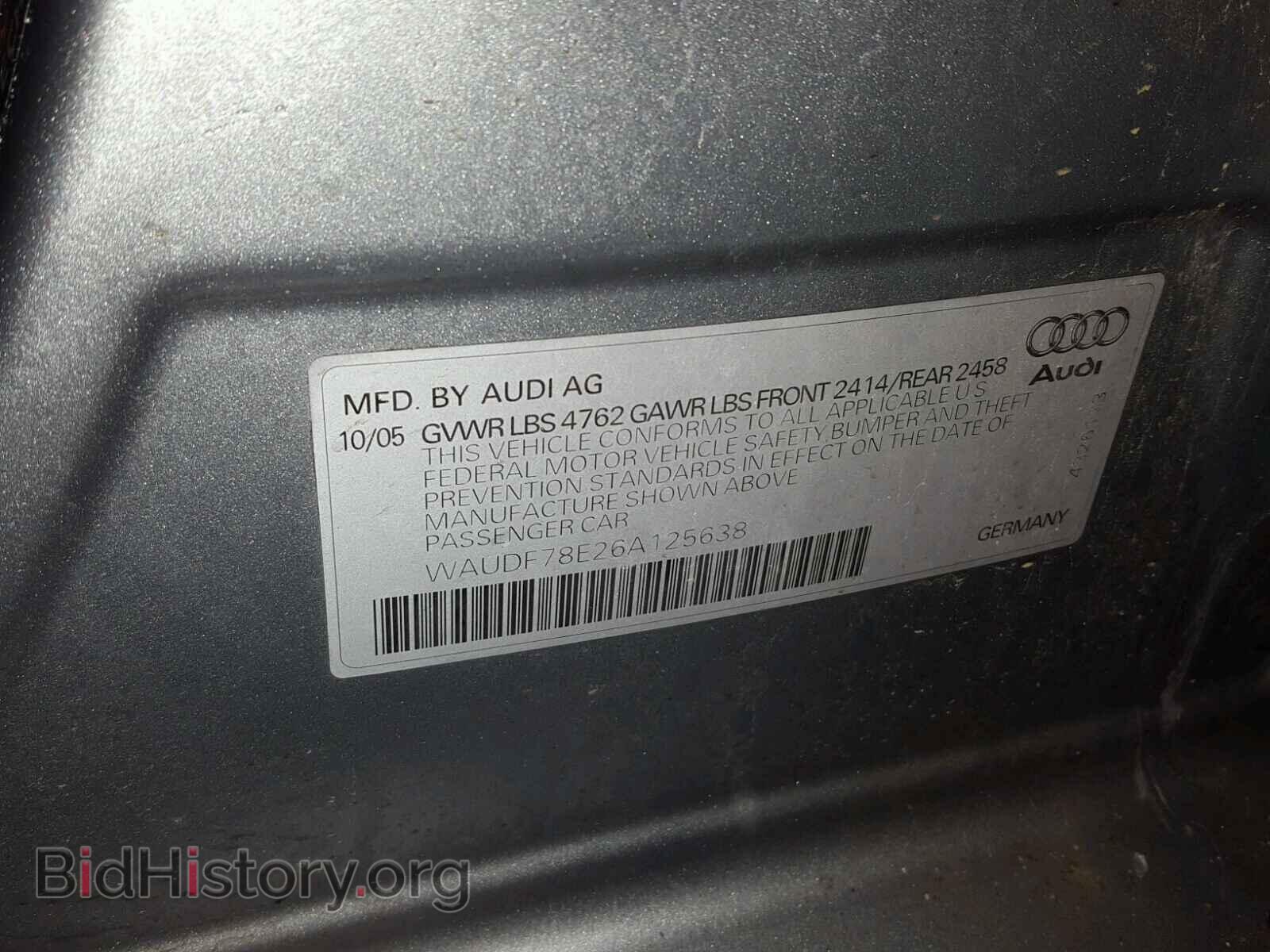 2006 AUDI A4 - VIN: WAUDF78E26A125638 - Фото 10
