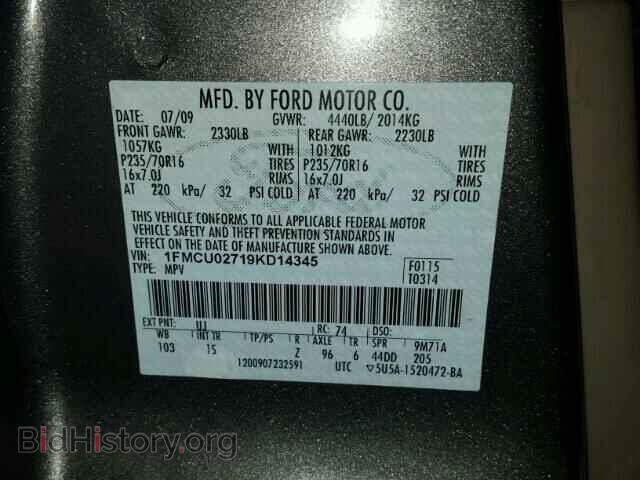 2009 FORD ESCAPE - VIN: 1FMCU02719KD14345 - Фото 10