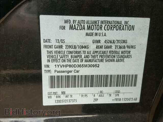 2006 MAZDA 6 - VIN: 1YVHP80D365M30952 - Фото 10