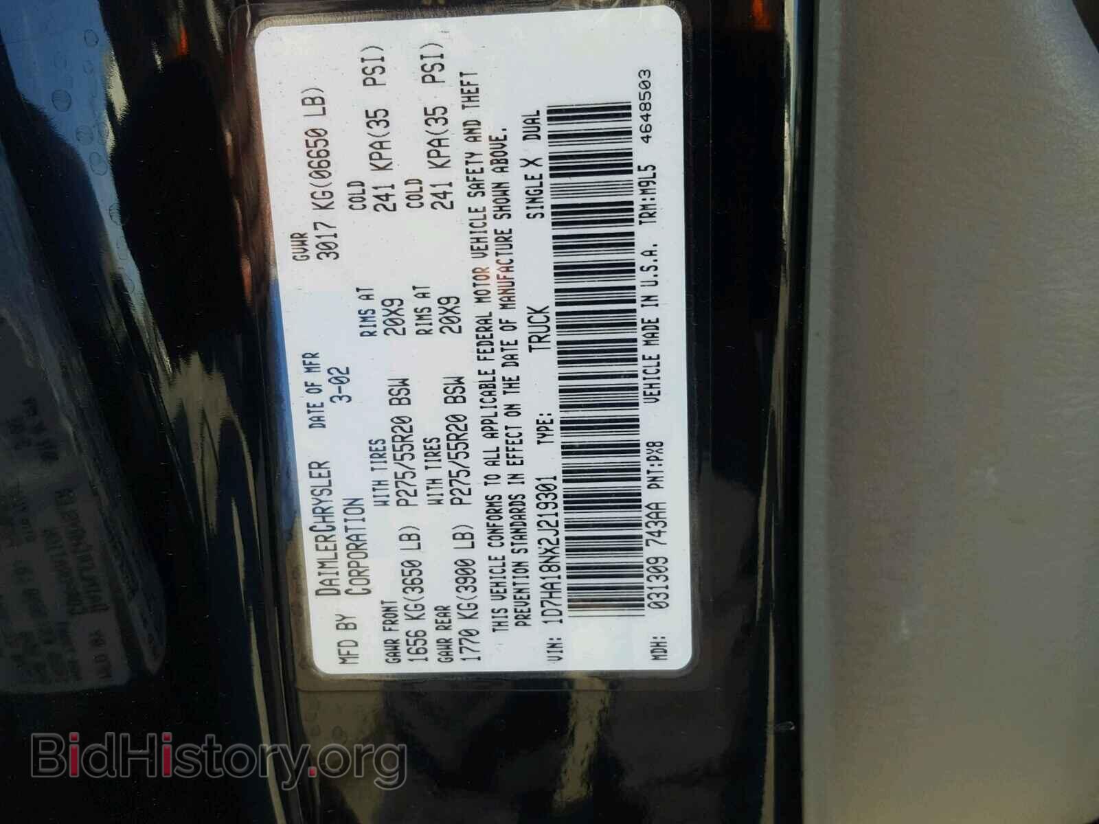 2002 DODGE RAM 1500 - VIN: 1D7HA18NX2J219301 - Фото 10