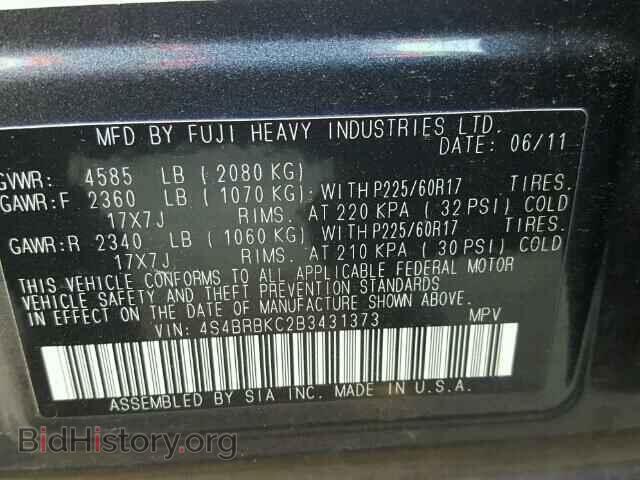 2011 SUBARU OUTBACK - VIN: 4S4BRBKC2B3431373 - Фото 10