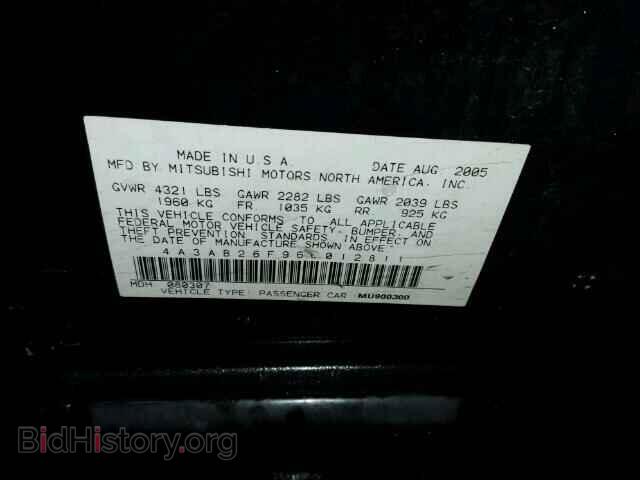 2006 MITSUBISHI GALANT - VIN: 4A3AB26F96E012811 - Фото 10