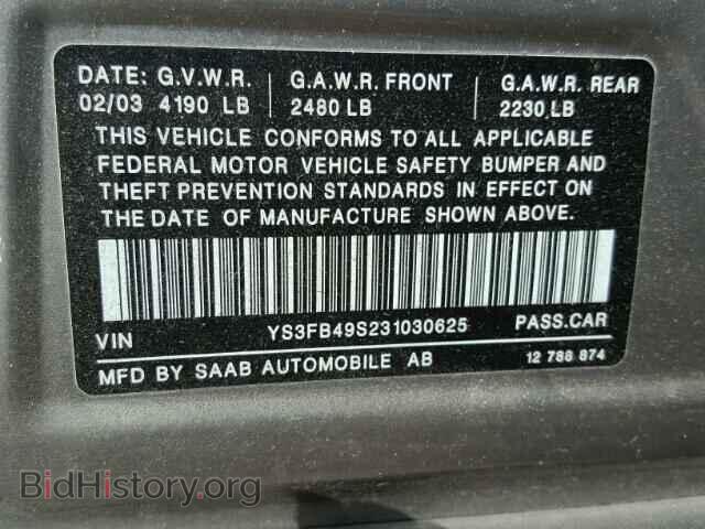 2003 SAAB 9 3 - VIN: YS3FB49S231030625 - Фото 10