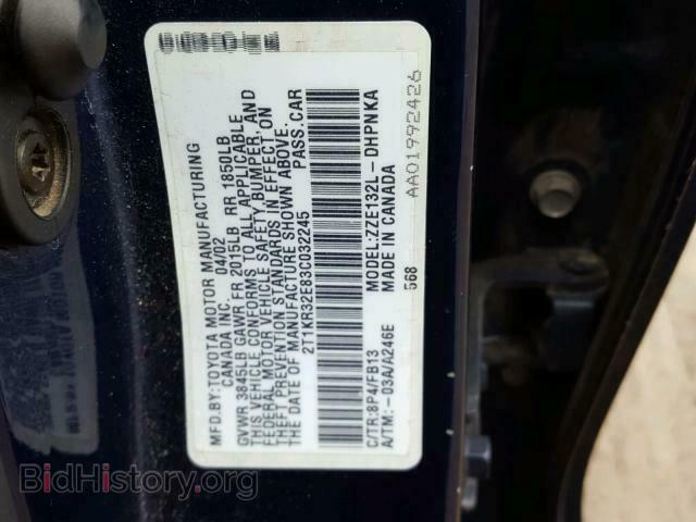 2003 TOYOTA COROLLA - VIN: 2T1KR32E83C032245 - Фото 10