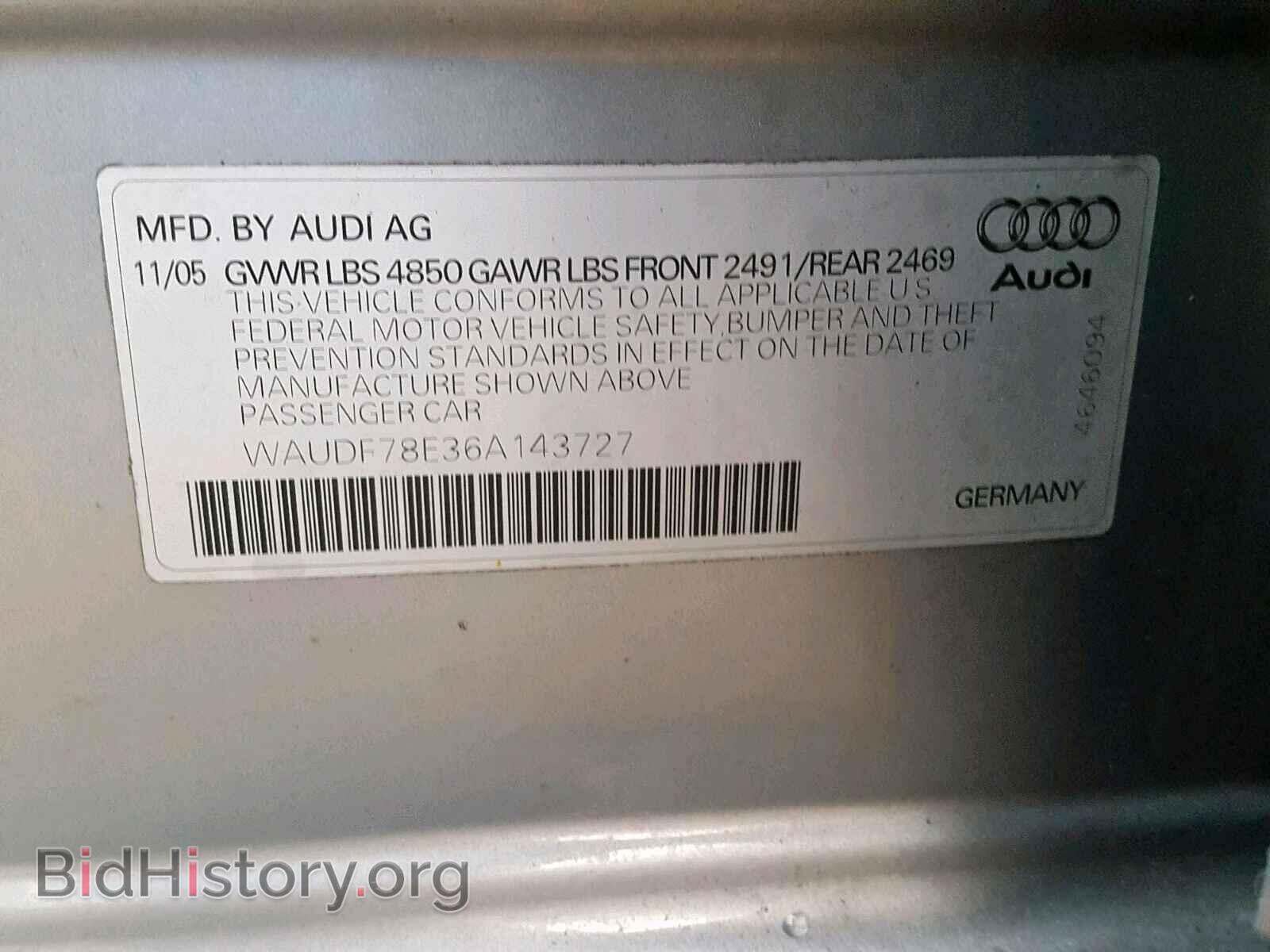 2006 AUDI A4 - VIN: WAUDF78E36A143727 - Фото 10