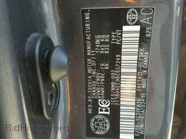 2011 TOYOTA COROLLA BA - VIN: 2T1BU4EE9BC657249 - Фото 10
