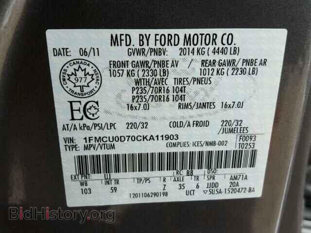 2012 FORD ESCAPE - VIN: 1FMCU0D70CKA11903 - Фото 10
