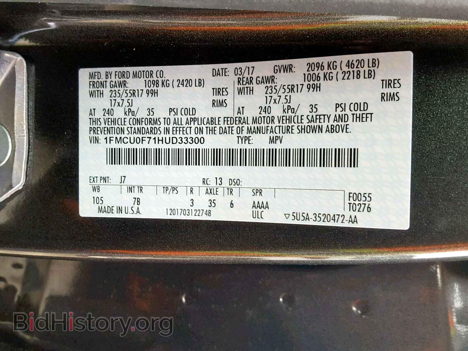 2017 FORD ESCAPE S - VIN: 1FMCU0F71HUD33300 - Фото 10