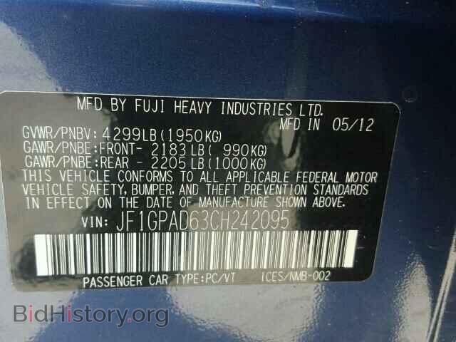 2012 SUBARU IMPREZA - VIN: JF1GPAD63CH242095 - Фото 10