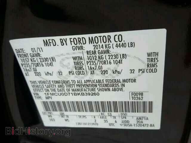2011 FORD ESCAPE - VIN: 1FMCU0D71BKB39260 - Фото 10