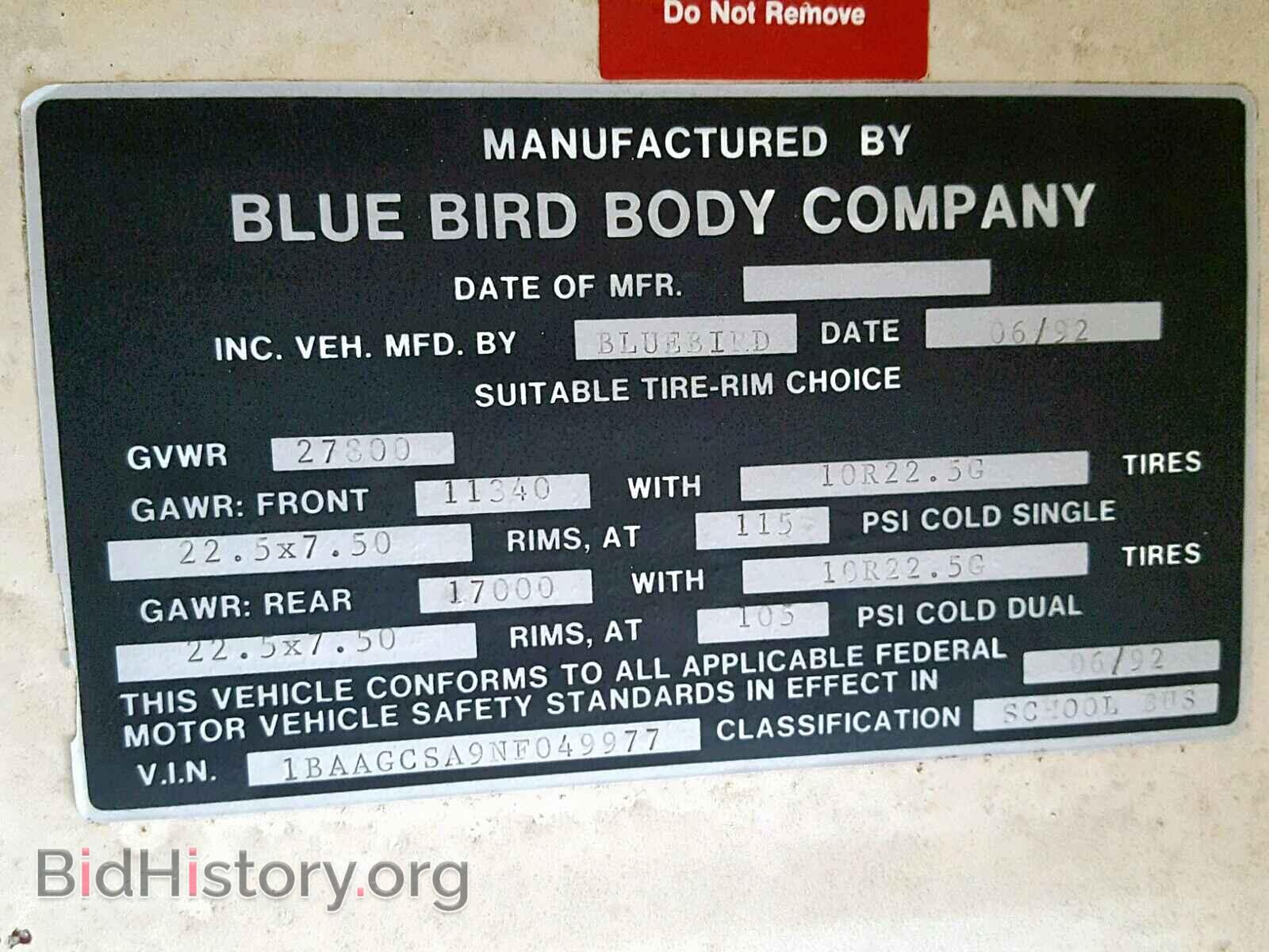 1992 BLUE BIRD ALL MODELS - VIN: 1BAAGCSA9NF049977 - Photo 10
