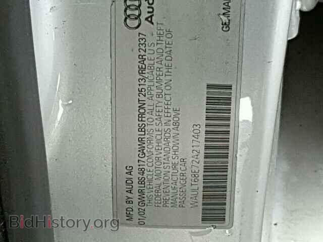 2002 AUDI A4 - VIN: WAULT68E72A217403 - Photo 10