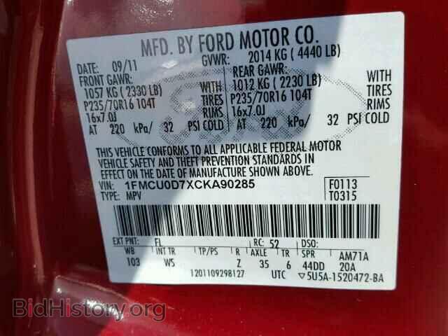 2012 FORD ESCAPE - VIN: 1FMCU0D7XCKA90285 - Photo 10