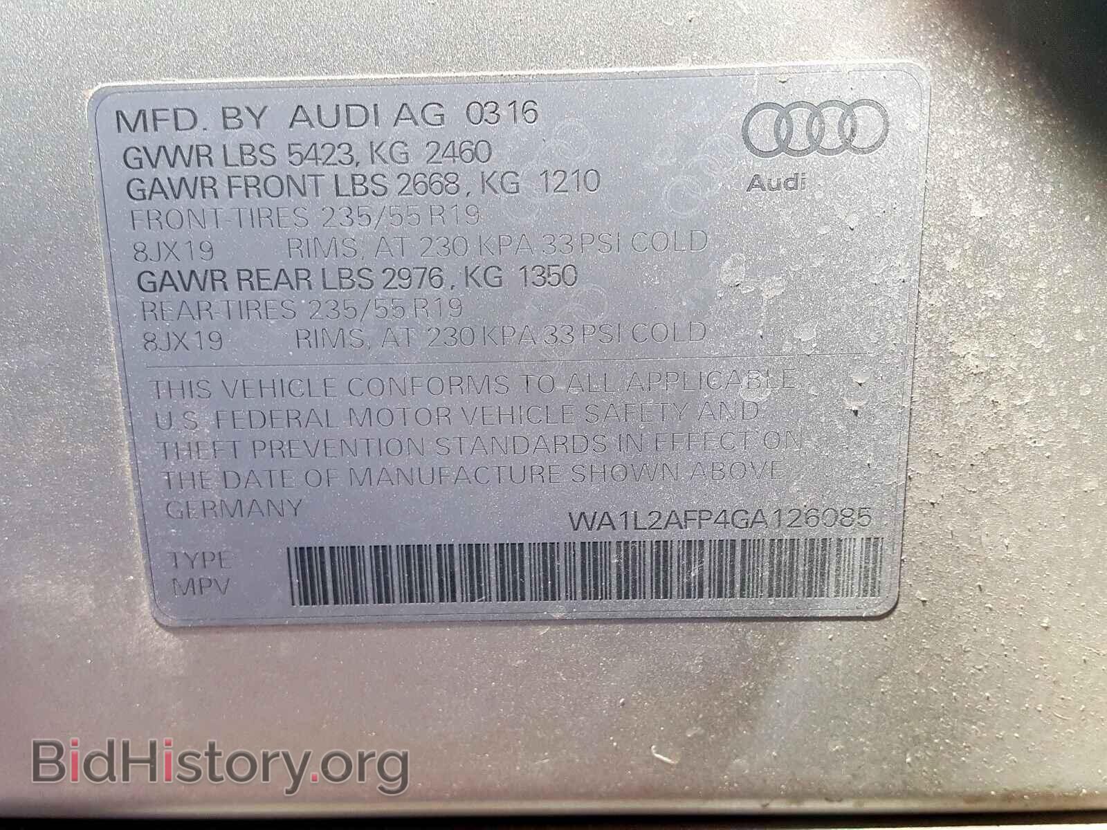 2016 AUDI Q5 - VIN: WA1L2AFP4GA126085 - Фото 10