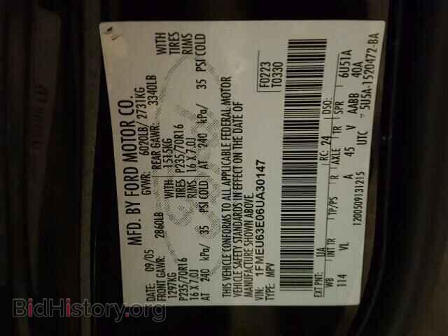 2006 FORD EXPLORER - VIN: 1FMEU63E06UA30147 - Фото 10