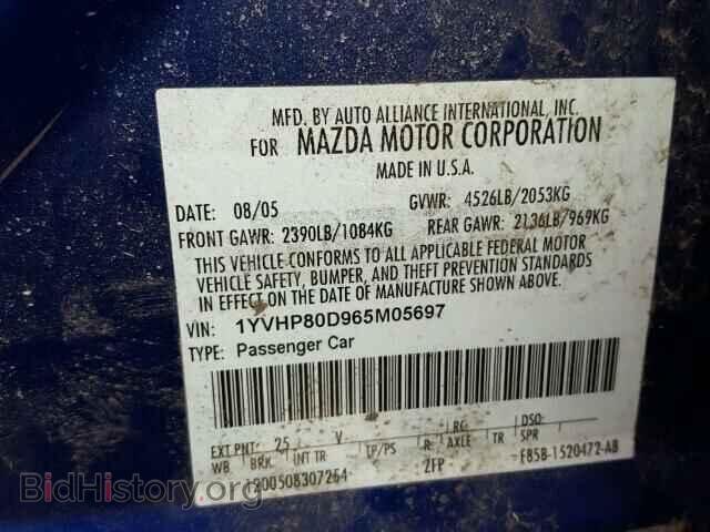 2006 MAZDA 6 - VIN: 1YVHP80D965M05697 - Фото 10