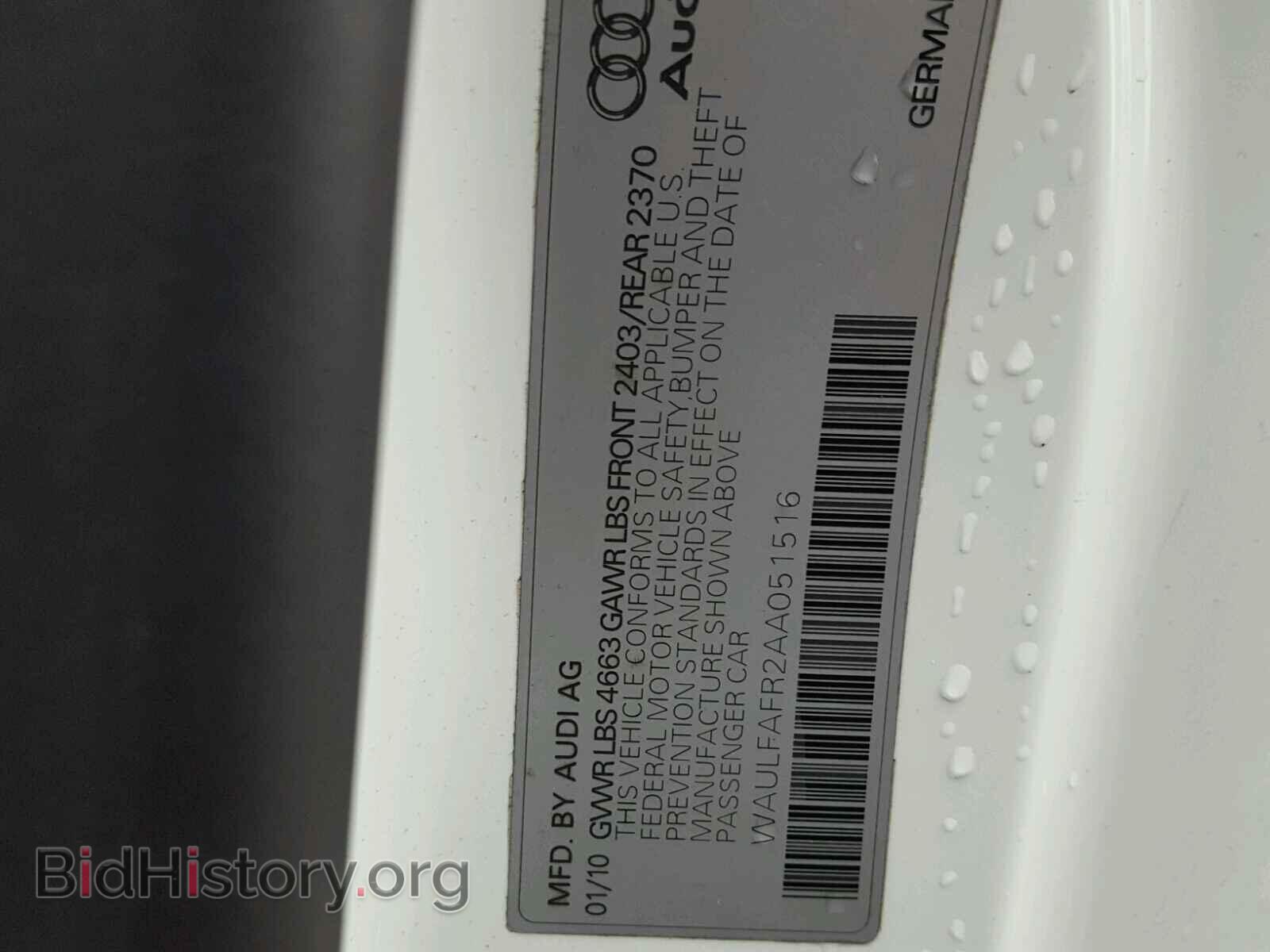 2010 AUDI A5 - VIN: WAULFAFR2AA051516 - Фото 10