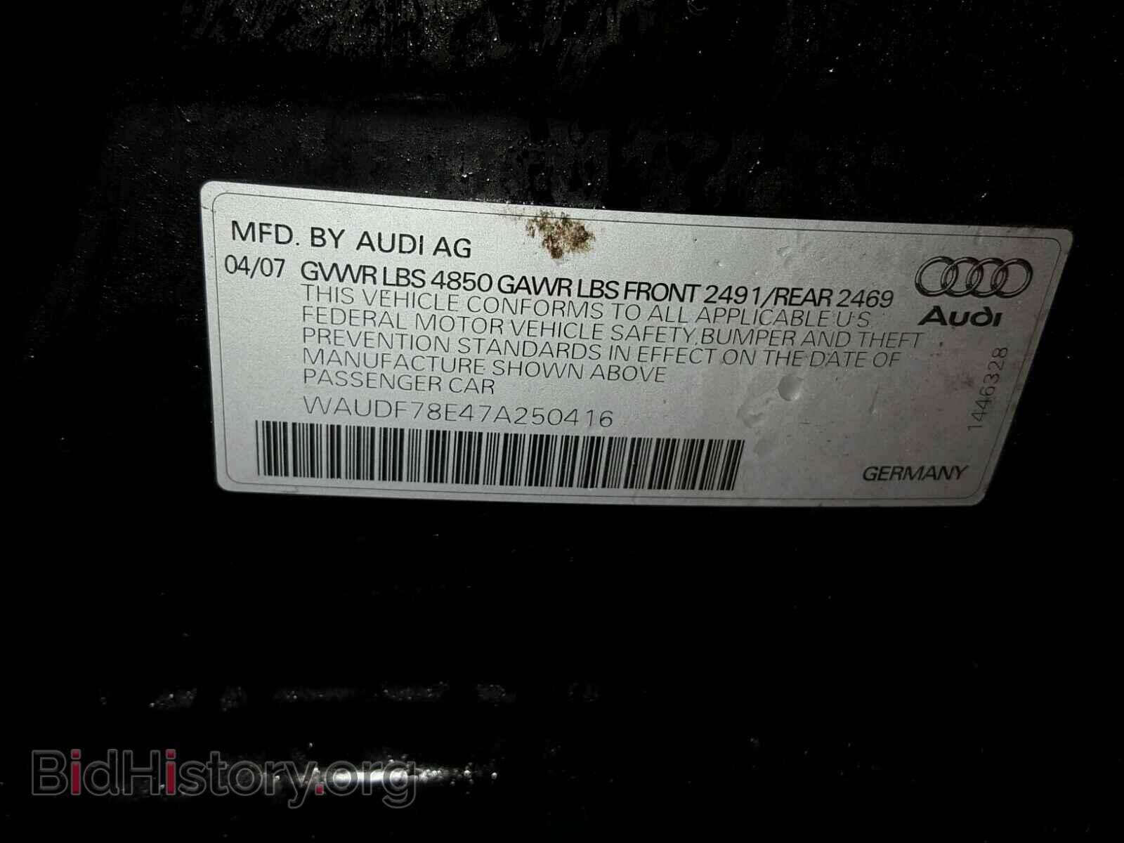 2007 AUDI A4 - VIN: WAUDF78E47A250416 - Фото 10