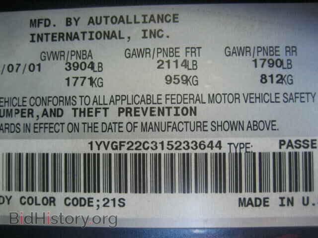 2001 MAZDA 626 - VIN: 1YVGF22C315233644 - Фото 9