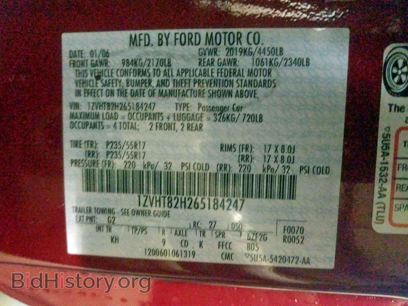 2006 FORD MUSTANG - VIN: 1ZVHT82H265184247 - Фото 10