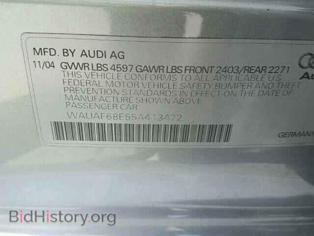 2005 AUDI A4 - VIN: WAUAF68E55A413472 - Фото 9