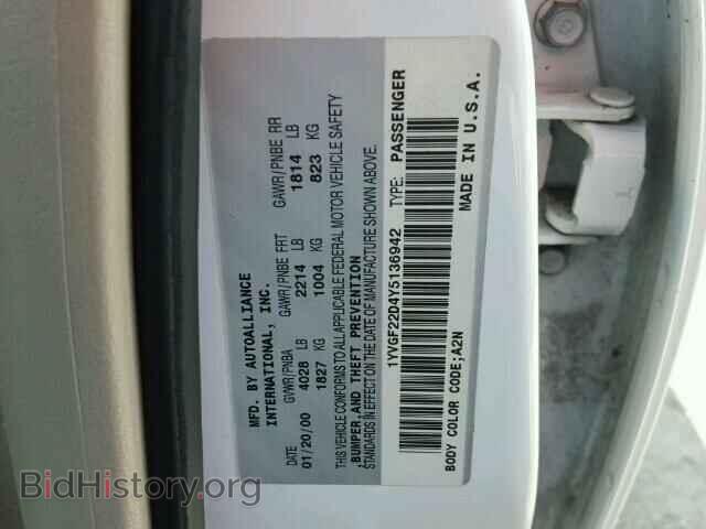 2000 MAZDA 626 - VIN: 1YVGF22D4Y5136942 - Фото 10