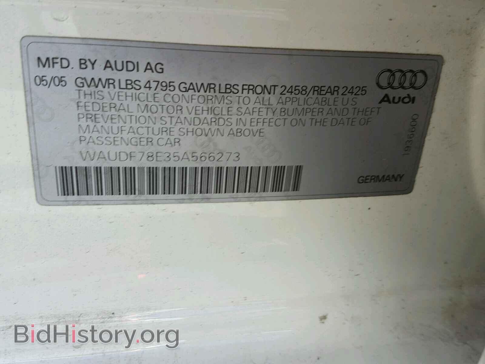 2005 AUDI A4 - VIN: WAUDF78E35A566273 - Фото 10