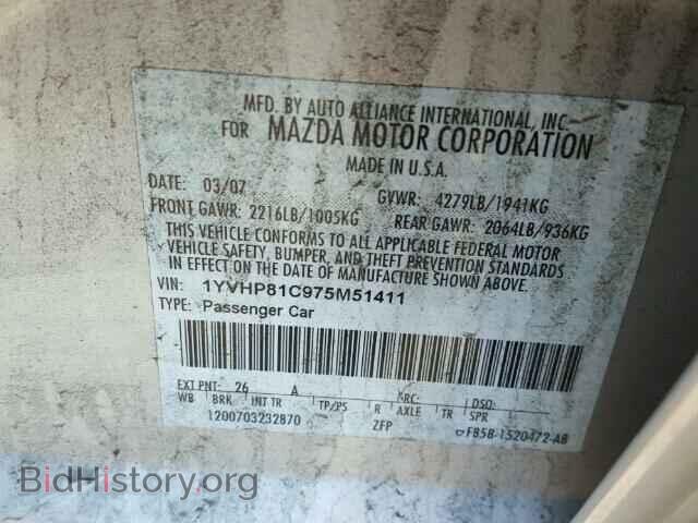 2007 MAZDA 6 - VIN: 1YVHP81C975M51411 - Фото 10