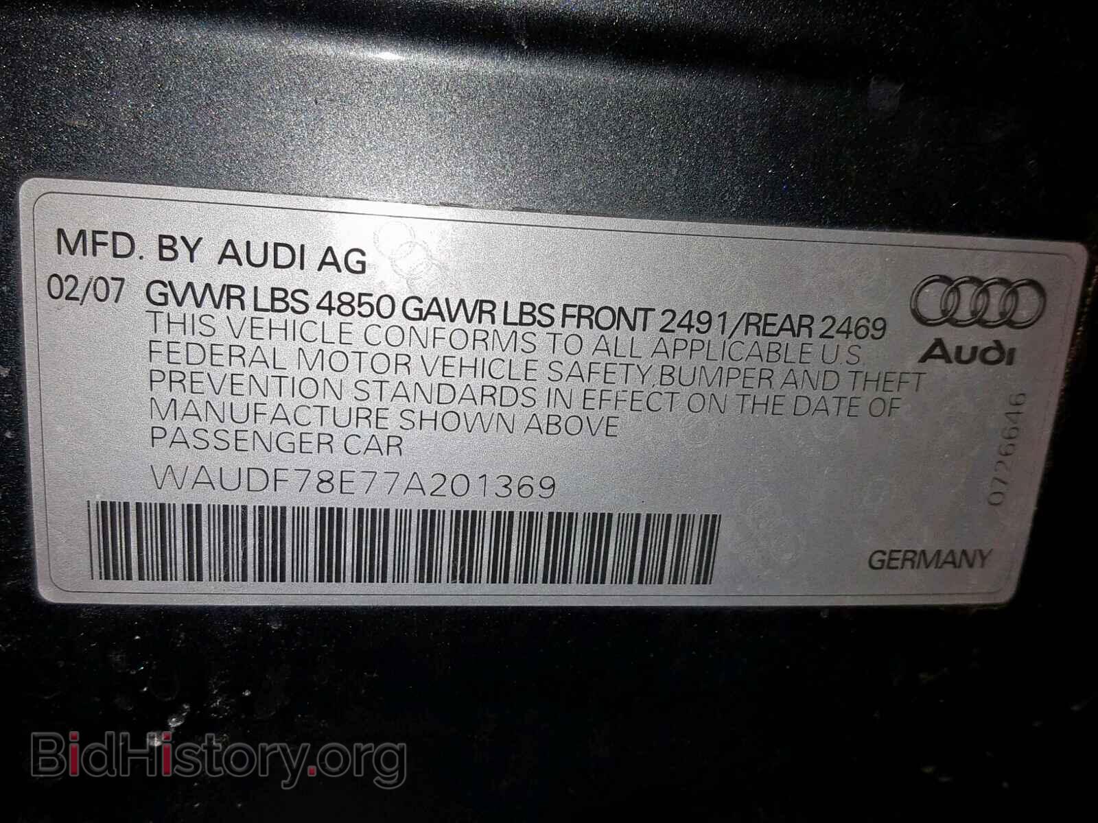 2007 AUDI A4 - VIN: WAUDF78E77A201369 - Фото 10