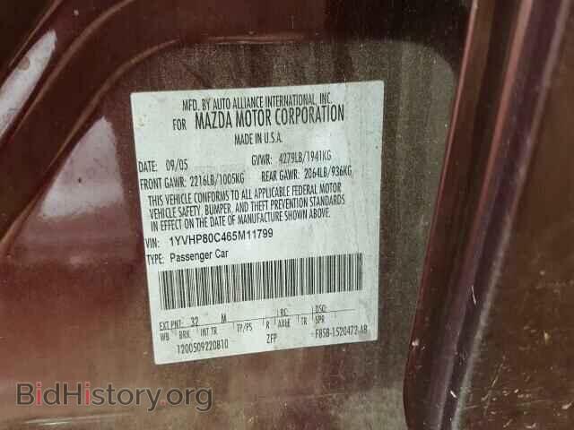 2006 MAZDA 6 - VIN: 1YVHP80C465M11799 - Фото 10