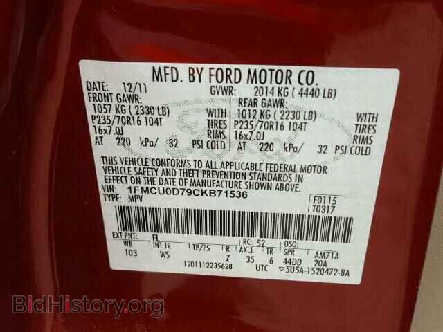 2012 FORD ESCAPE - VIN: 1FMCU0D79CKB71536 - Фото 10