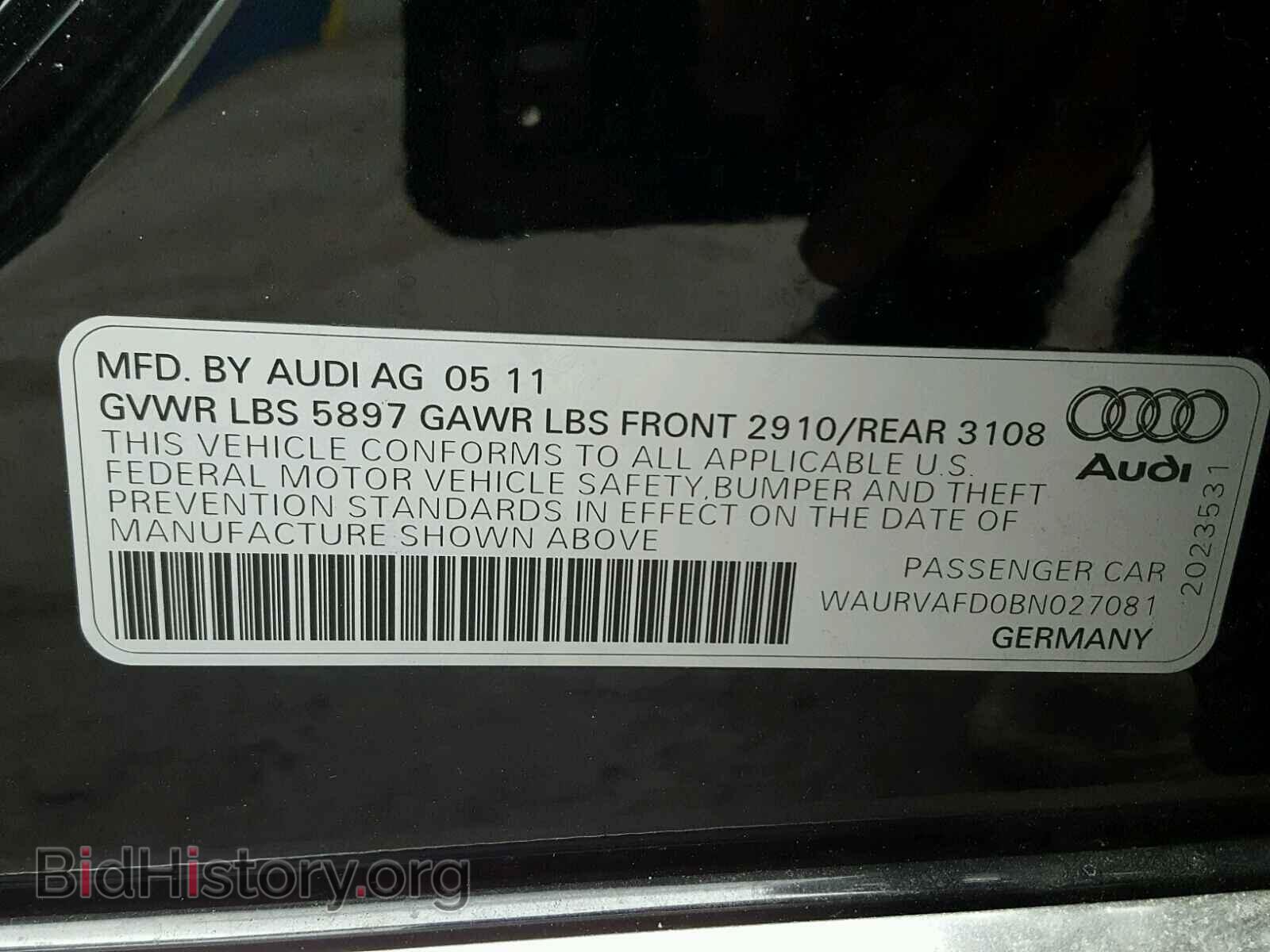 2011 AUDI A8 - VIN: WAURVAFD0BN027081 - Фото 10