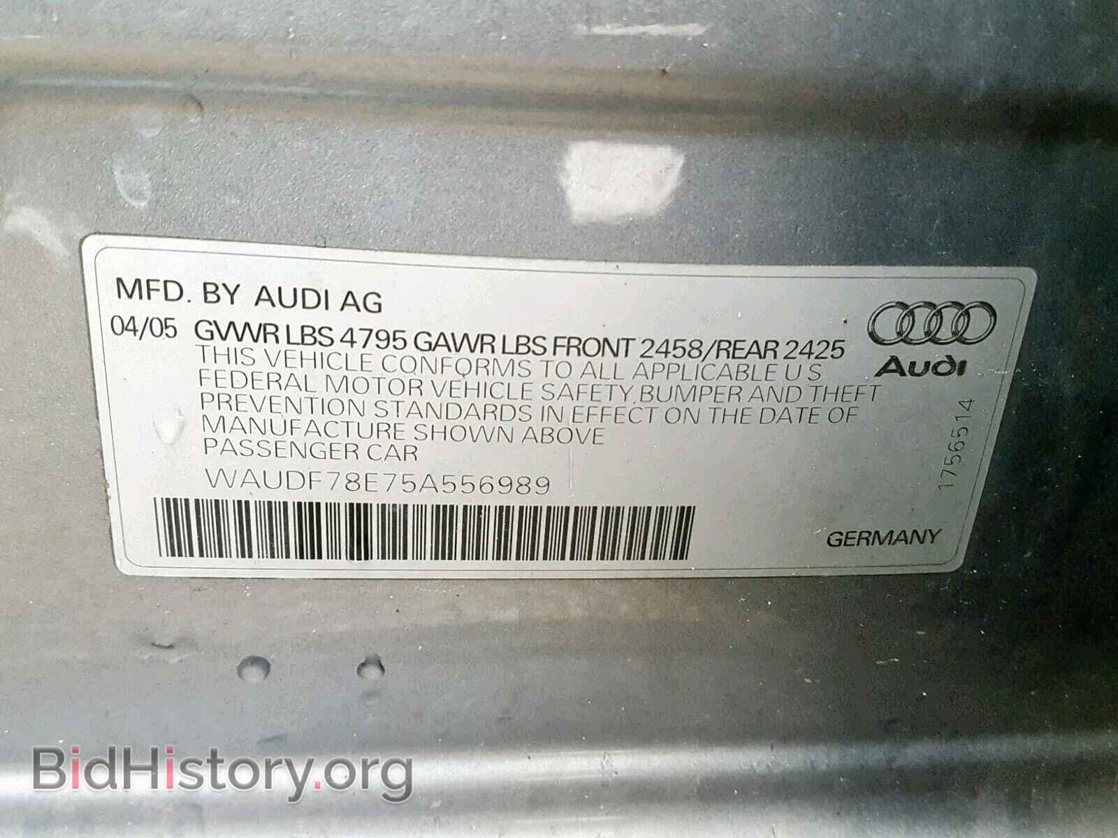 2005 AUDI A4 - VIN: WAUDF78E75A556989 - Фото 10