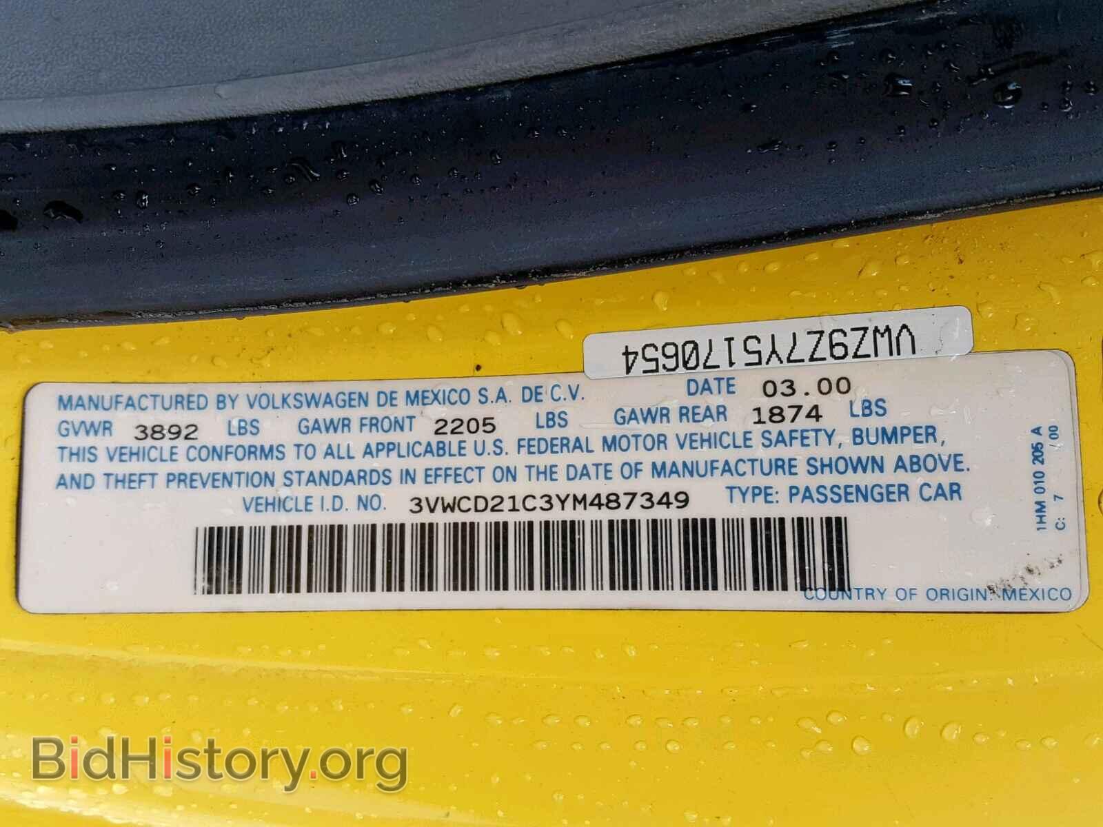 2000 VOLKSWAGEN BEETLE - VIN: 3VWCD21C3YM487349 - Фото 10