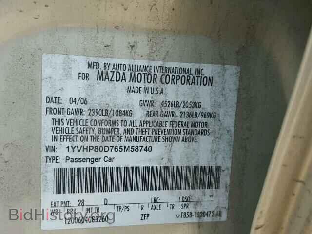 2006 MAZDA 6 - VIN: 1YVHP80D765M58740 - Photo 10