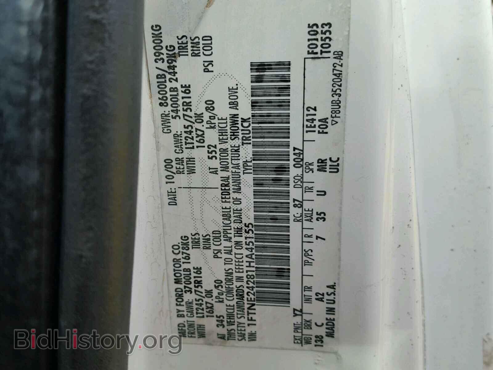 2001 FORD ECONOLINE - VIN: 1FTNE24281HA45155 - Photo 10