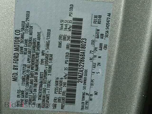 2006 FORD FREESTAR - VIN: 2FMZA52286BA18023 - Фото 10