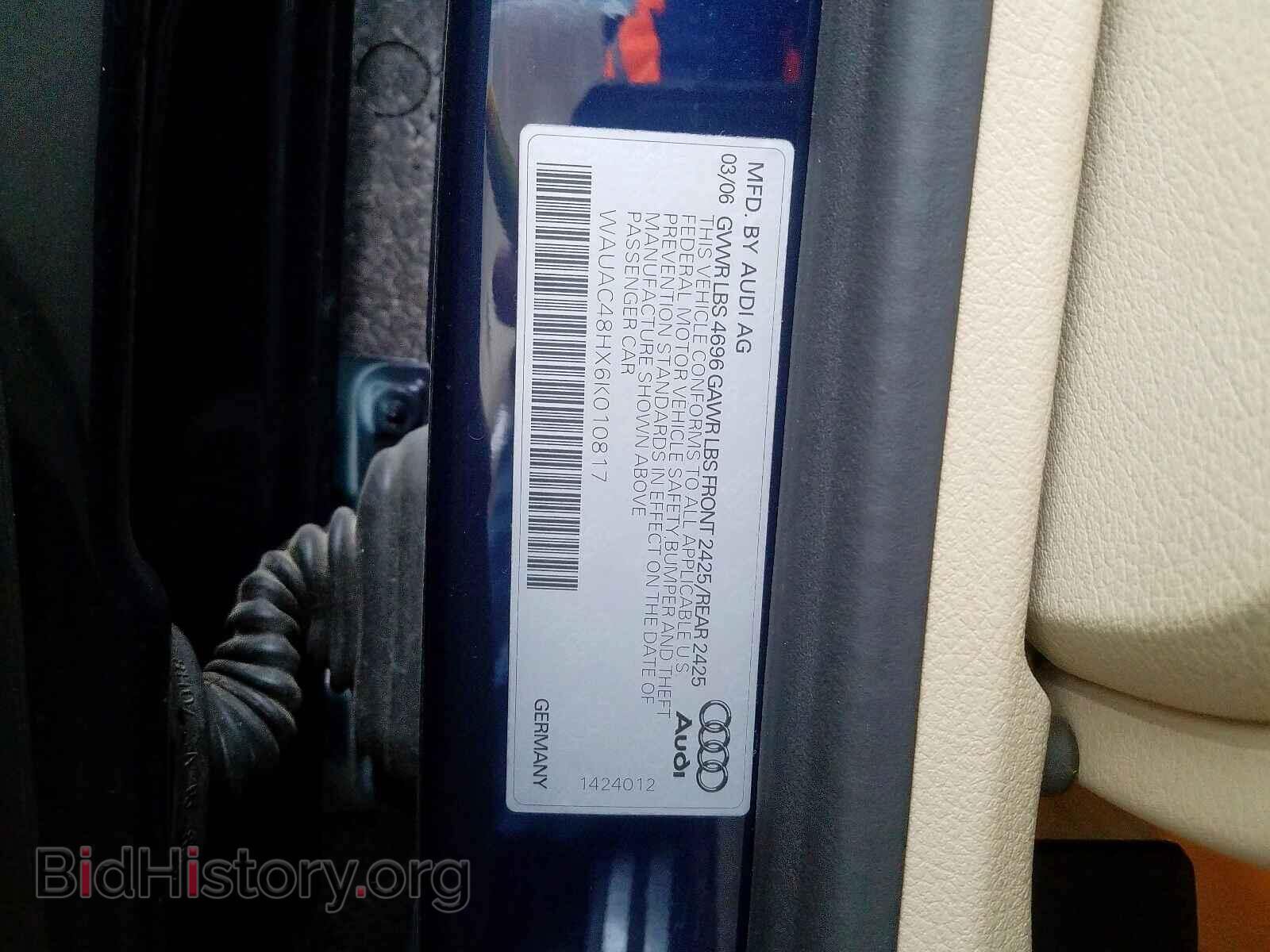 2006 AUDI A4 - VIN: WAUAC48HX6K010817 - Фото 10