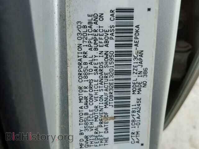 2003 TOYOTA COROLLA - VIN: JTDBR32E132015950 - Фото 10