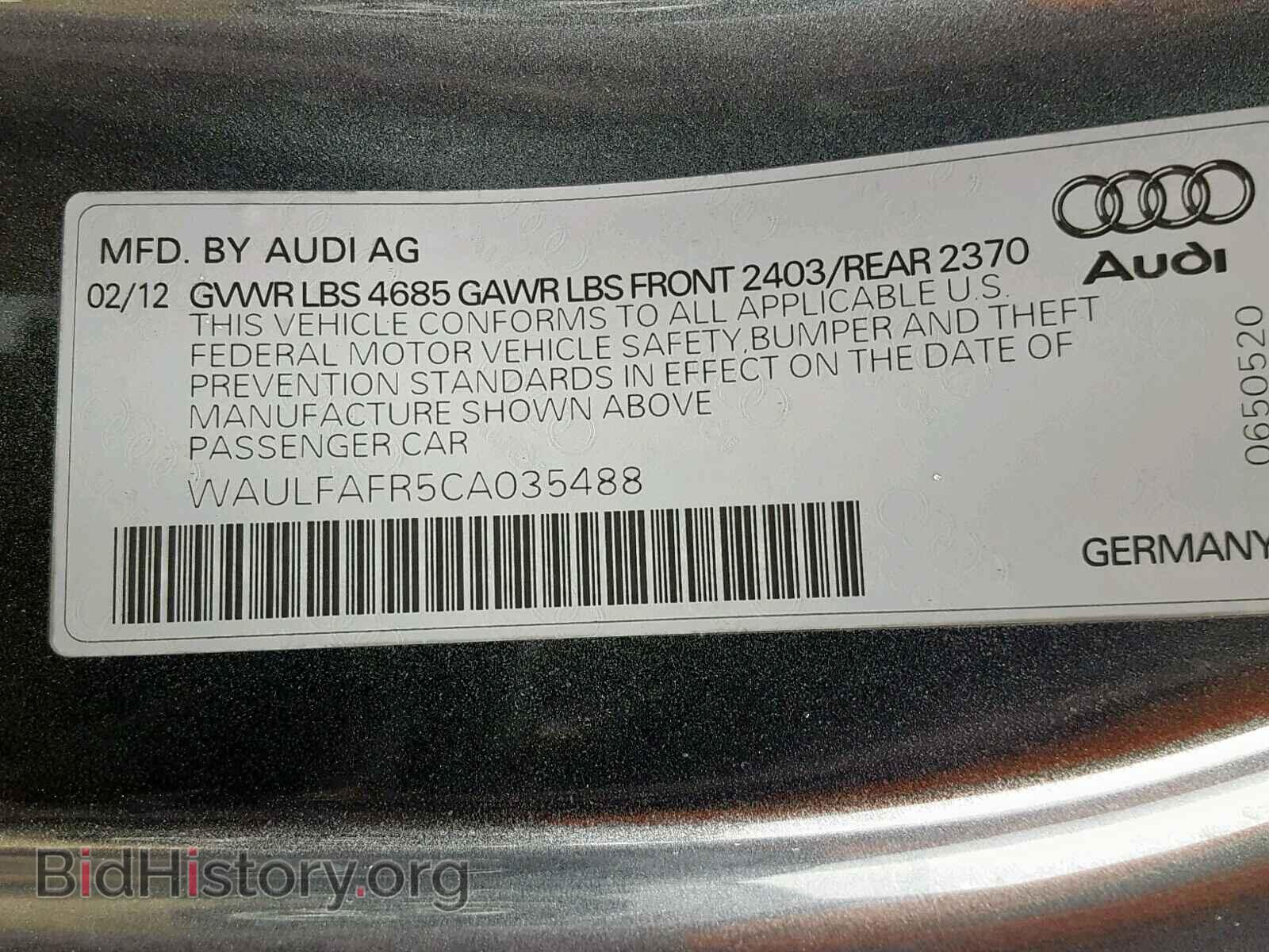 2012 AUDI A5 PREMIUM - VIN: WAULFAFR5CA035488 - Фото 10