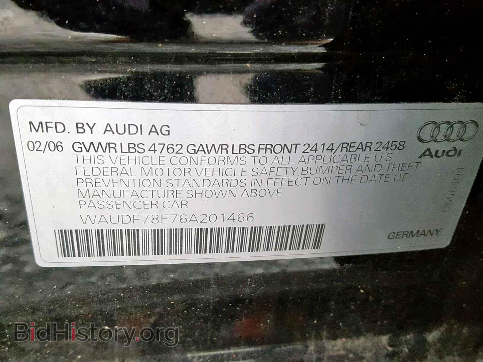 2006 AUDI A4 - VIN: WAUDF78E76A201466 - Фото 10