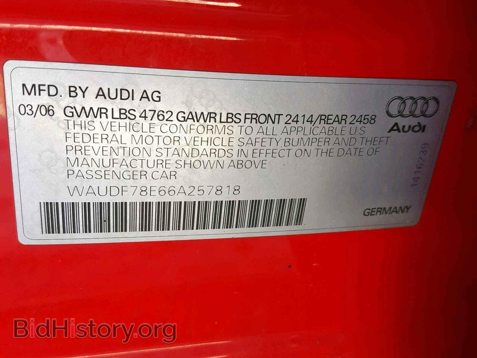 2006 AUDI A4 - VIN: WAUDF78E66A257818 - Фото 10