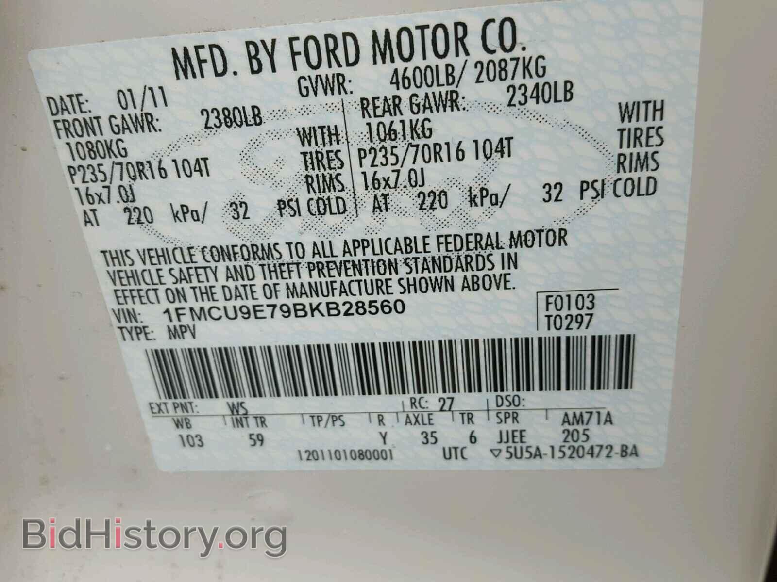 2011 FORD ESCAPE - VIN: 1FMCU9E79BKB28560 - Photo 10