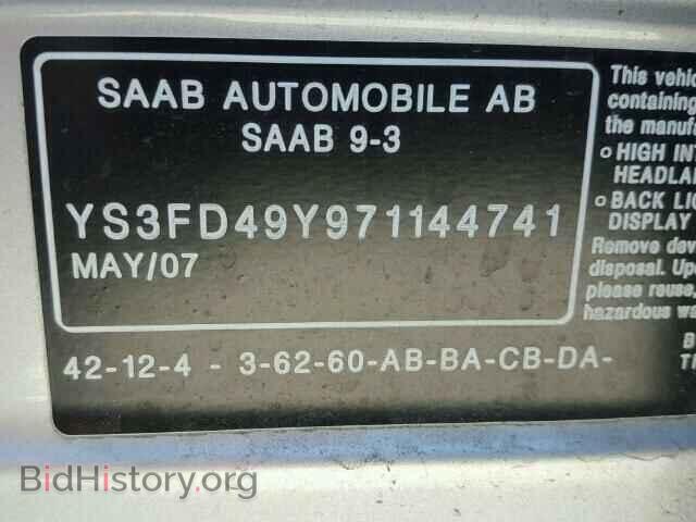 2007 SAAB 9 3 - VIN: YS3FD49Y971144741 - Фото 10