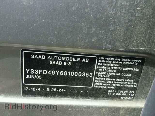 2006 SAAB 9 3 - VIN: YS3FD49Y661000353 - Фото 10